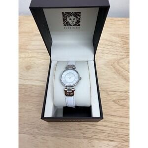Anne Klein Women's White Leather Strap Silver Tone Watch AK/1099WT Boxed